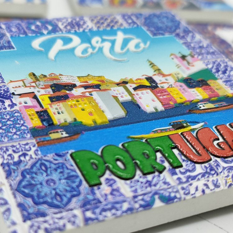 Custom Printing Blue and White Porcelain 3D Effect Lisbon Porto Portugal Souvenir Ceramic Fridge Magnet