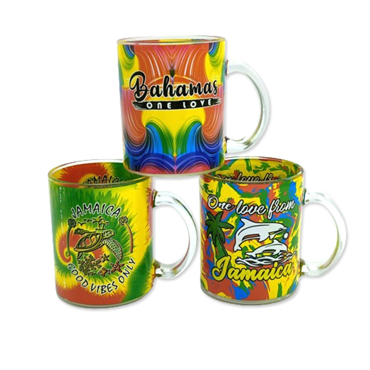 Wholesale Beach Tourist Souvenir Sublimation Custom Logo Gradient Color Frosted Glass Mug