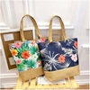 Wholesale Custom Cotton Linen Tropical Plants Print Summer Beach Hand Bag