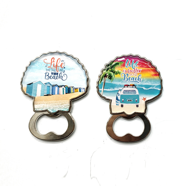 Custom Printing Beach Tourist Souvenir Epoxy Zinc Alloy Sea Shell Bottle Opener