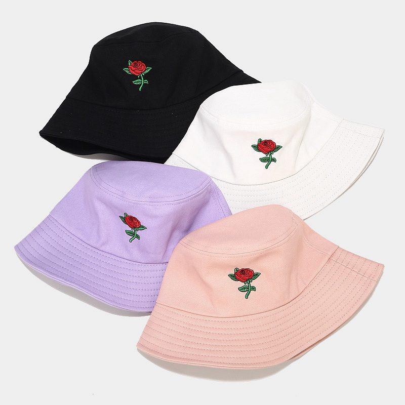 Promotional Custom Logo Bucket Hat Embroidered Flower Rose Hat