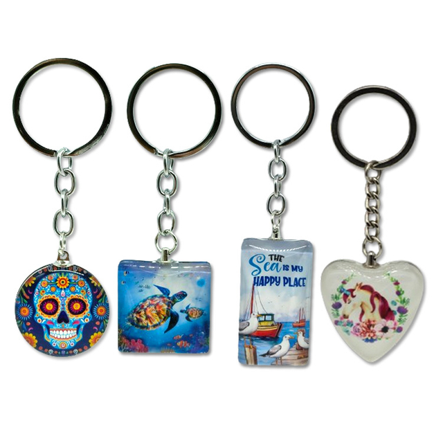 Wholesale Customized Logo Design Tourist Souvenir Glass Key Chains Custom Crystal Glass Keychain