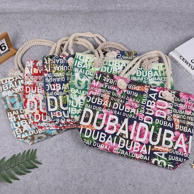 Custom Design Printing Canvas Ladies Summer Holiday Tote Bag Dubai Souvenir Beach Bag