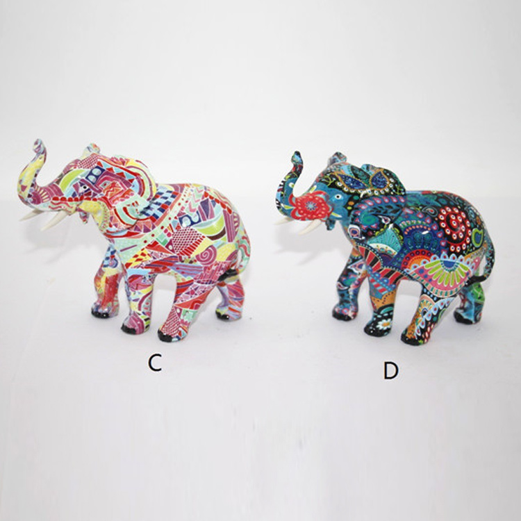 Living Room Colorful Resin Statue Elephant Figure Water Transfer Home Decorative Accessories