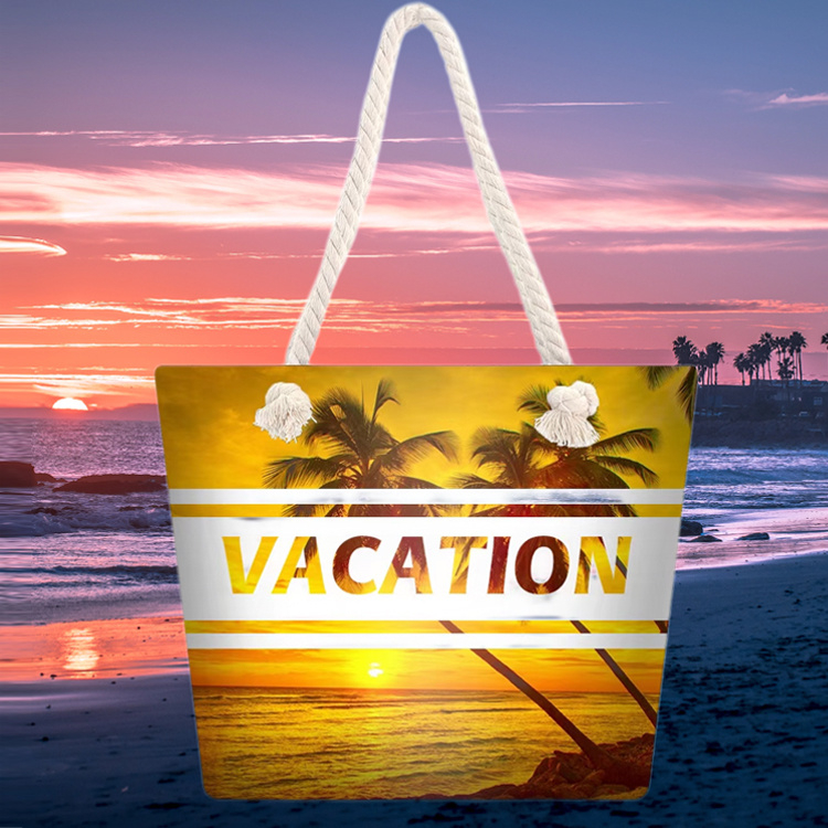 Custom Logo Palm Tree Beach Souvenir Tote Bag Large Canvas Travel Vacation Bag