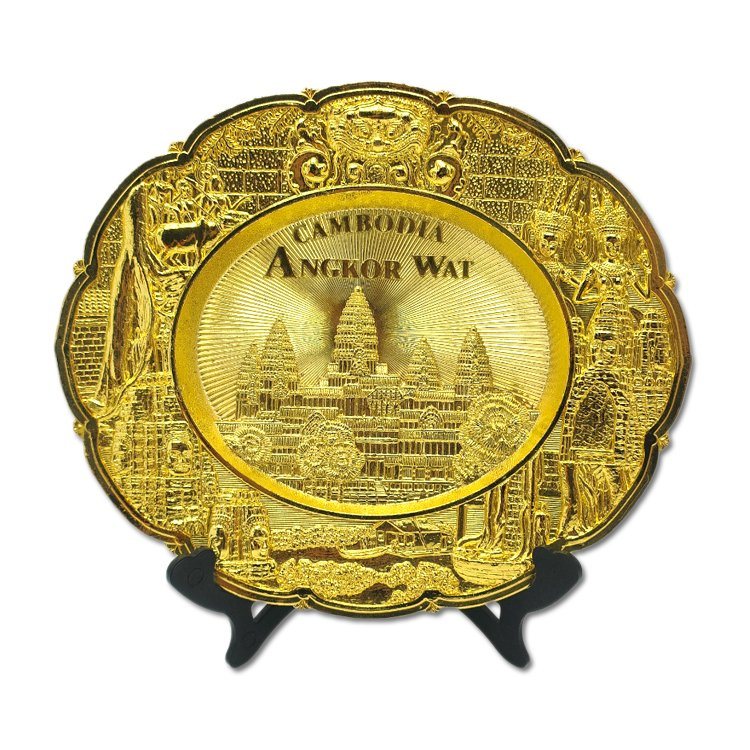 Custom Alloy Decorative Golden Plate Metal Vietnam Angkor Wat Cambodia Souvenir Plate