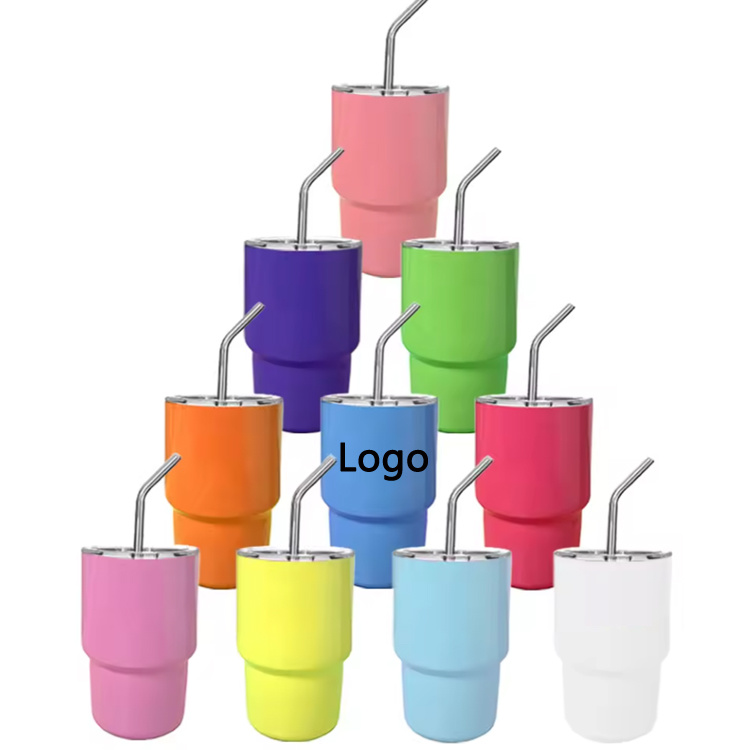 Custom Logo Mini Shot Glasses Tumbler 3oz Personalized Stainless Steel Sublimation Tumbler with Straw and Lid for Parties