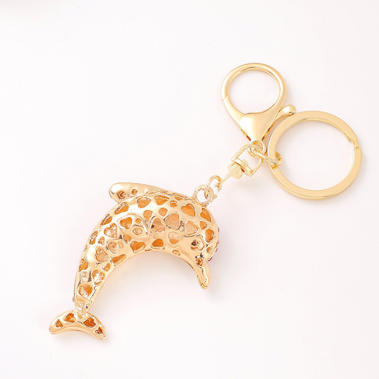 Wholesale Metal Ocean Series Beach Souvenir Keychain Dolphin Rhinestone Key Chain