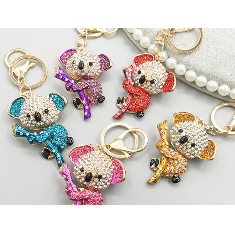 Wholesale Metal Women Handbag Pendant Cute Animal Rhinestone Australia Souvenir Koala Keyring Koala Keychain