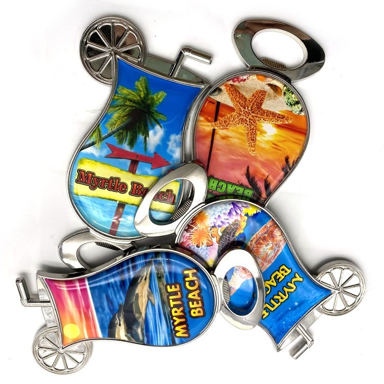 Customize OEM Wholesale Personalized Zinc Alloy Tourist Souvenir Fridge Magnet Ocean Bottle Opener for Beach