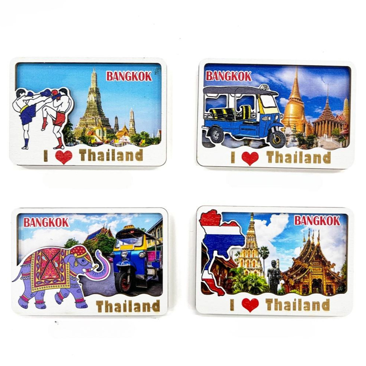 Factory Custom MDF Wooden Thailand Elephant Refrigerator Magnets Phuket Chiang Mai Bangkok Thailand Souvenir Fridge Magnet