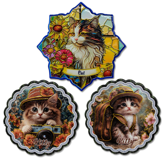 Customized Logo 3D UV Printed Vintage Table Drinks Decorative Mats Coaster Cute Ceramic Cat Coaster