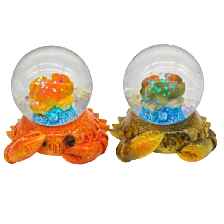 Custom Logo Design Sea Animal Beach Souvenir Miniature Resin Water Globe Crab Snow Globe