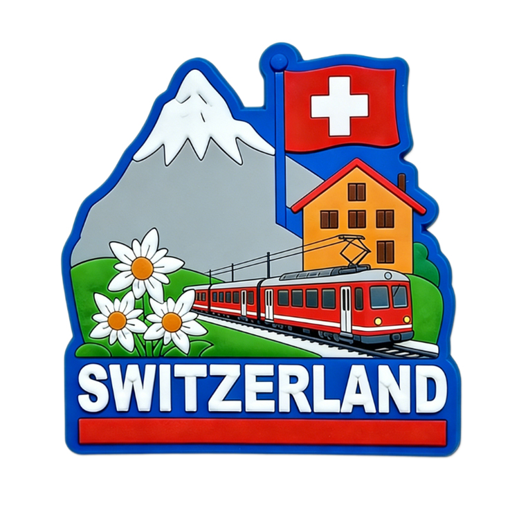 Custom Alps Snow Mountain Rubber Soft PVC Fridge Magnet Austria Swiss Switzerland Souvenir Fridge Magnet