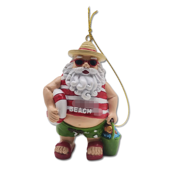 Custom Logo High Quality Hand Painted Tourist Souvenir Gift Beach Christmas Santa Claus Pendant Ornament Resin Christmas Statue