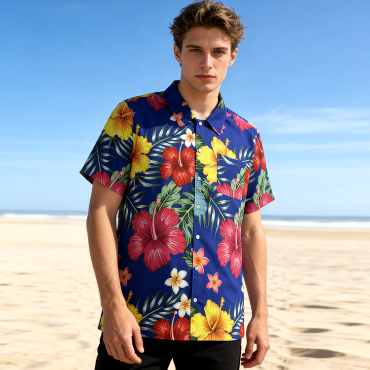 Custom Logo Design Printed Souvenir Casual Breathable Tropical Style Aloha Floral Hawaii Shirt For Men