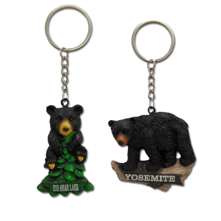 Custom Logo Hand Painted Resin Black Bear Keychain Souvenir Yosemite National Park Keychain