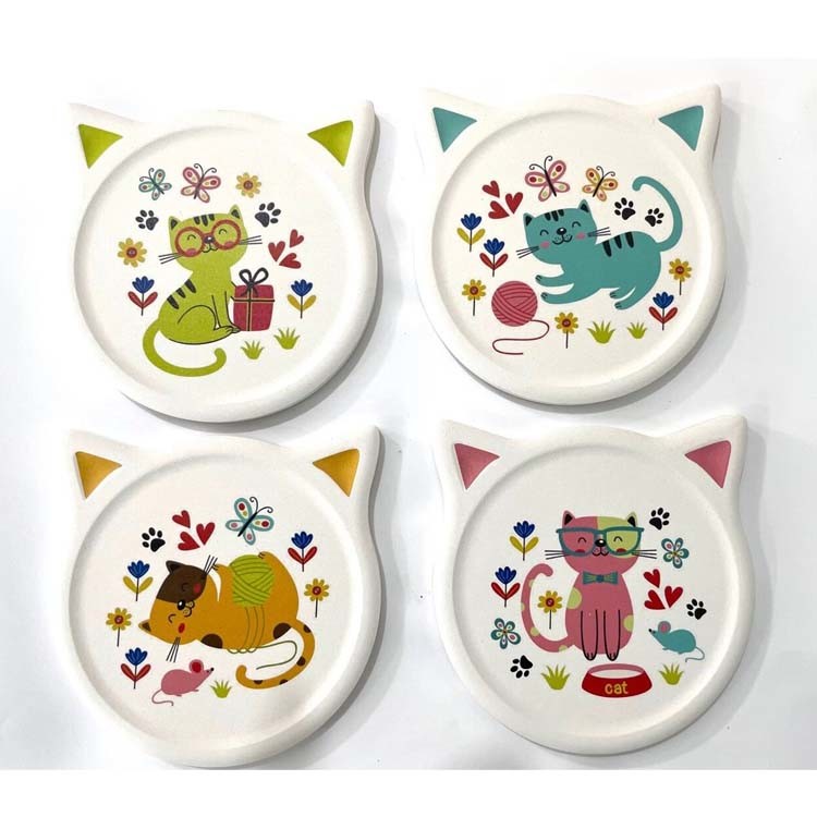 Custom Ceramic Animal Drink Coaster Set Unique Shape Cute Cat Dog Head Coasters