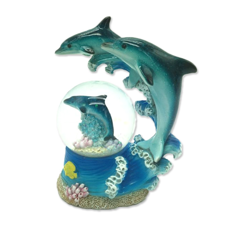 Sea World Souvenir Resin Dolphin Snow Globe Coral Reefs Statue Nautical Ocean Marine Decor Figurine