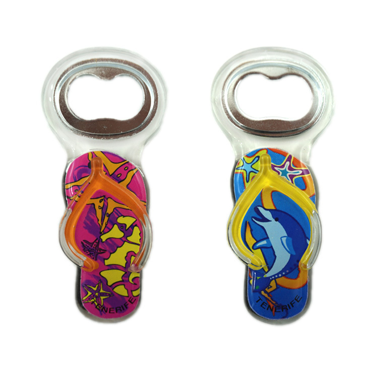 Custom Beach Souvenir Flip Flop Shape Acrylic Bottle Opener with Magnet