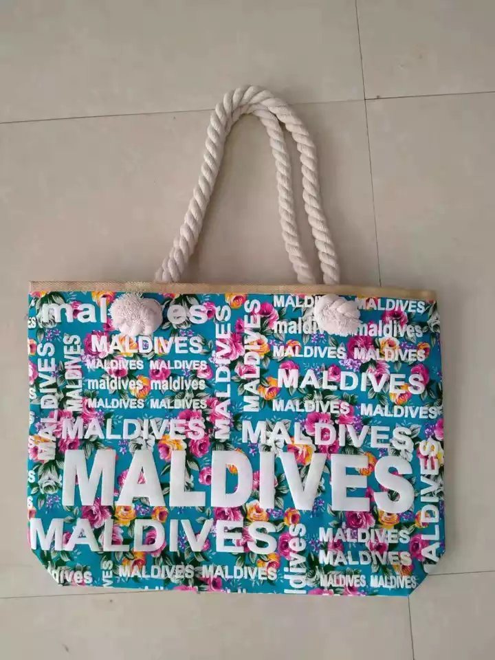 China Factory Beach Souvenir Casual Canvas Tote Bag Maldives Bahamas Beach Bag Custom Logo