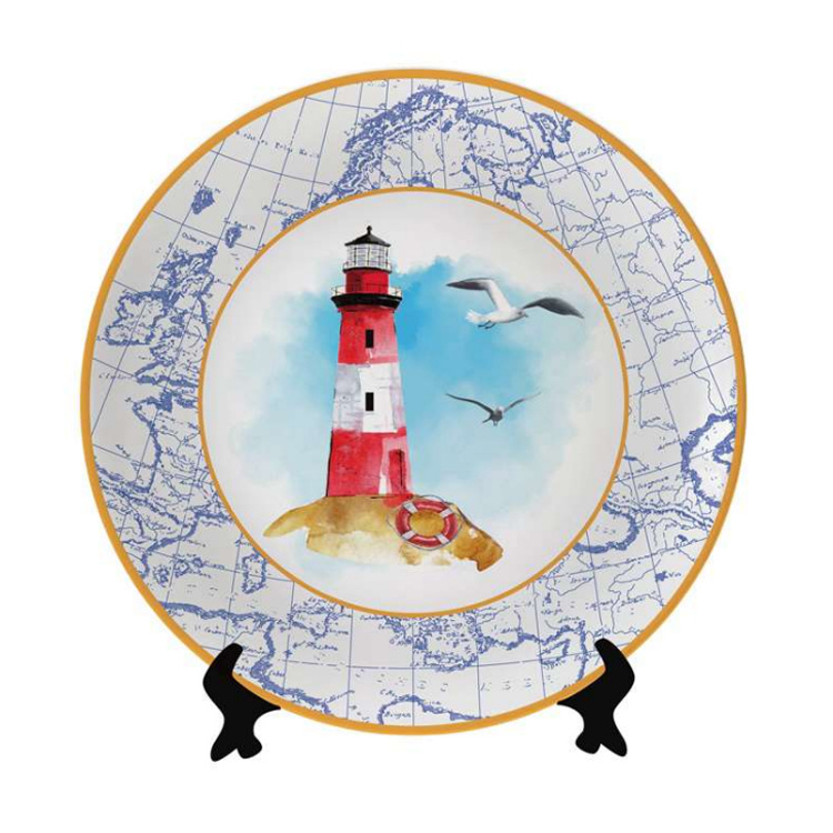 Custom Decal Printing Table Home Decorative Tourist Souvenir Ceramic Plate with Display Stand