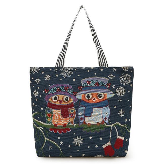 Wholesale Fair Lovely Canvas Owl Tote Bag Personalized Handbags Tourist Beach Bag