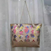 Wholesale Custom Flamingo Ladies Canvas Handbag Golden Printing Beach Bag