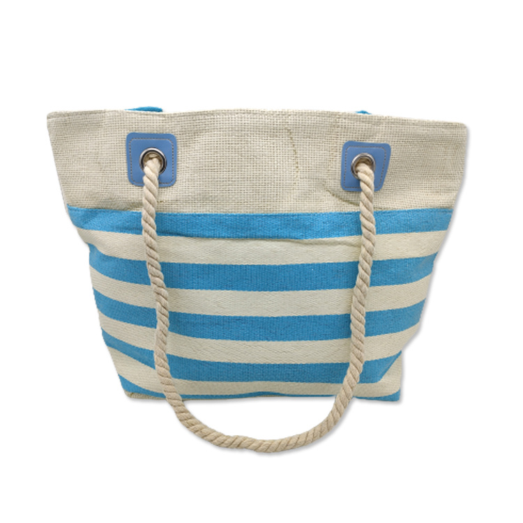 Wholesale Maldives Caribbean Islands Women Stripe Beach Souvenir Bag Linen Jute Tote Bag