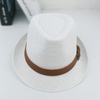 Wholesale Outdoor Beach Sunshade Straw Fedora Hat Paper Straw Hat with Leather Decor