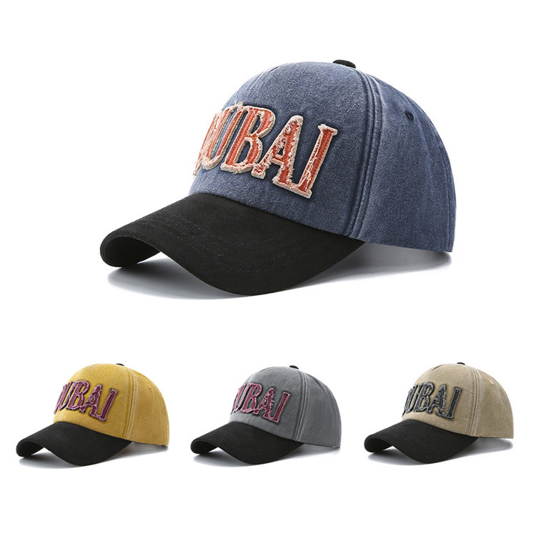 Men and Women Color Match Sun Visor Dubai Letter Washed Denim Baseball Cap