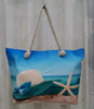 Customized Digital Printing Canvas Lady Leisure Vacation Tourist Souvenir Beach Shell Tote Bag