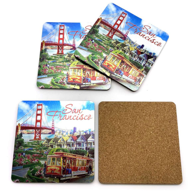 Custom Logo Printing Tourist Souvenir MDF Coaster Gold Foil Coaster