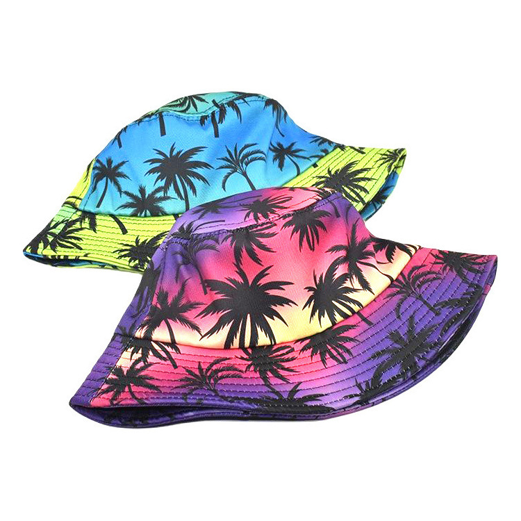 Tropical Hawaii Bucket Hat Summer Sunset Beach Palm Tree Fishman Hat for Outdoor Travel