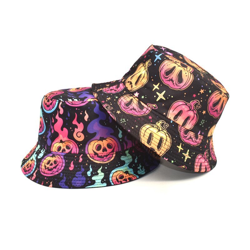 Wholesale Custom Printing Holiday Decoration Pumpkin Pattern Bucket Hat Halloween Hat