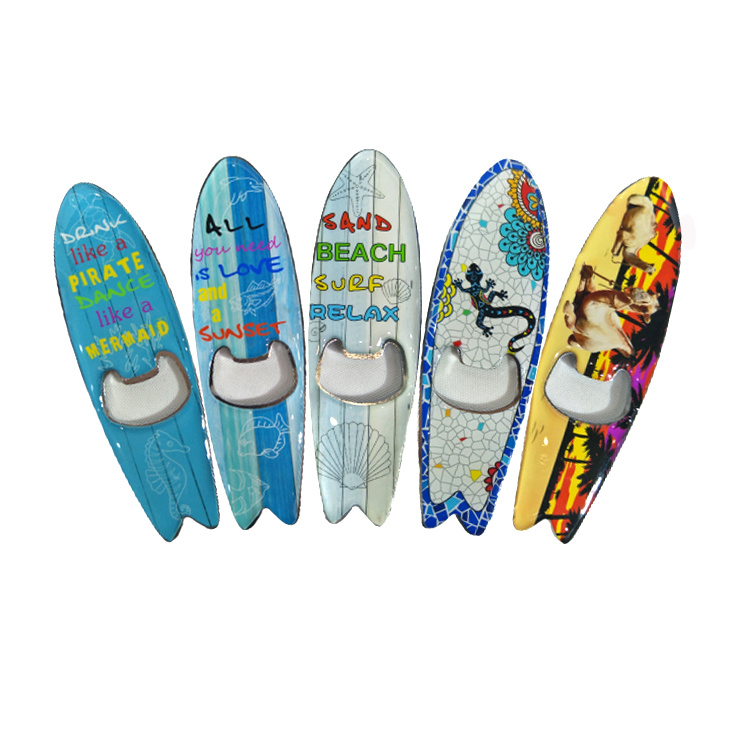 Custom Metal Sea Beach Souvenir Surfboard Fridge Magnet Bottle Opener