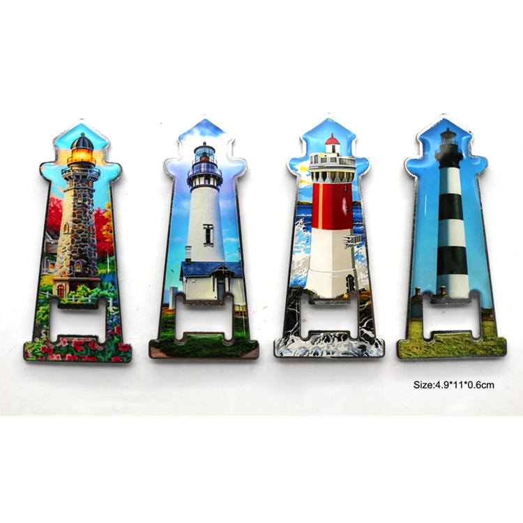 Custom Printing Epoxy Metal Souvenir Lighthouse Bottle Opener with Magnet