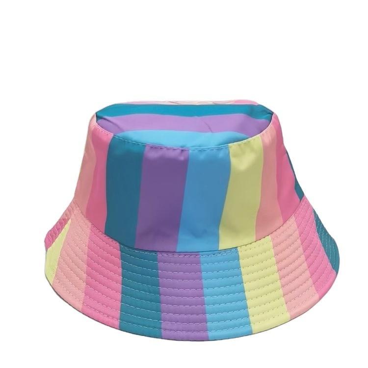 Wholesale Fashion Trendy Double Sided Reversible Rainbow Color Print Stripe Bucket Hat