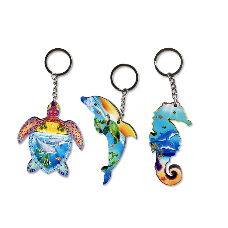 Customized Beach Turtle Tourist Souvenir Sublimation Epoxy Wood MDF Keychain for Promotion