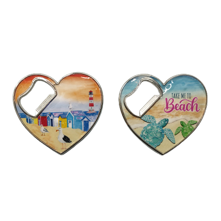 Custom Tourist Souvenir Metal Fridge Magnet Heart Shaped Bottle Opener