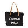 Wholesale Women Canvas Casual Beach Summer Vibes Tassel Tote Bag