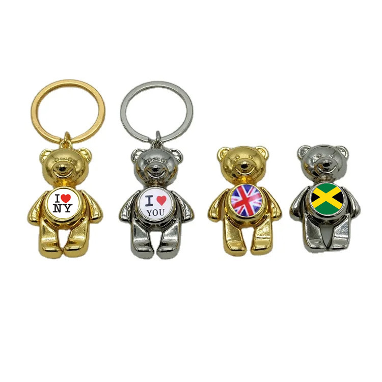 Custom Logo Zinc Alloy Metal Cute Movable Bear Germany Souvenir Keychain