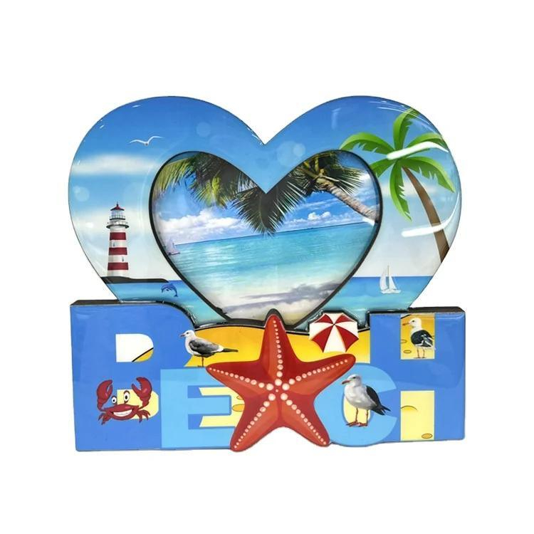 Wholesale Beach Souvenir Epoxy MDF Picture Frame Custom Logo Printing Heart Photo Frame