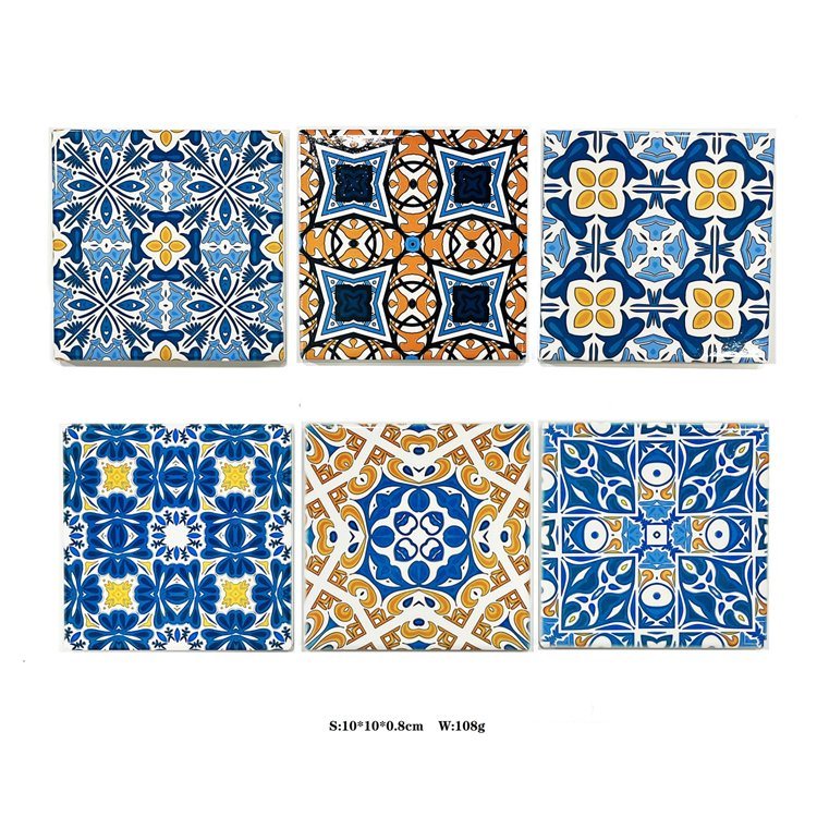 Wholesale Custom Printing Square Round Souvenir Portugal Blue and White Porcelain Coaster