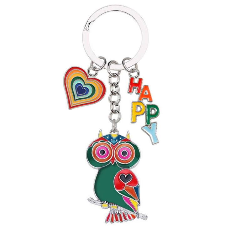 Custom Logo Metal Tourist Souvenir Smart Rhinestone Owl Key Chains Bird Owl Keychain