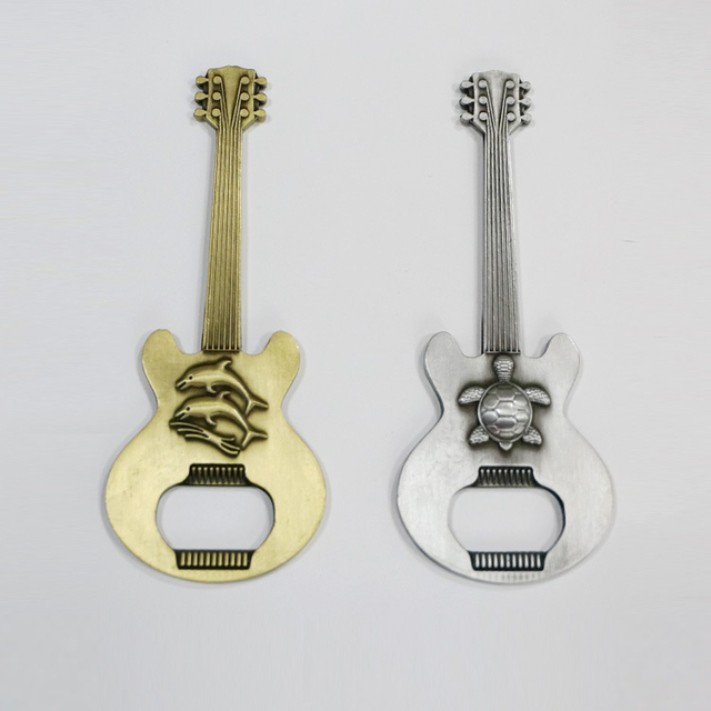 Custom Souvenir Metal Engraved Logo Mini Bottle Opener Guitar Keychain