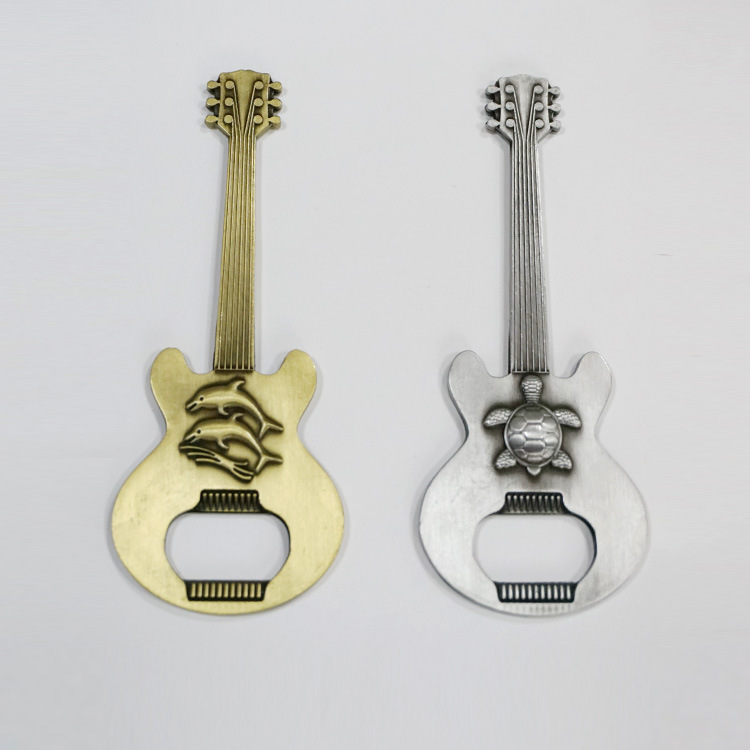 Custom Souvenir Metal Engraved Logo Mini Bottle Opener Guitar Keychain