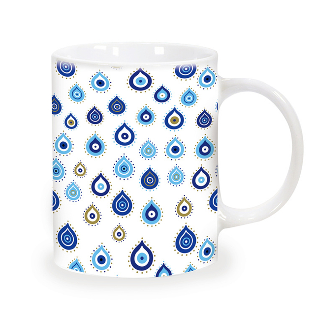 Wholesale Custom Print Tourist Souvenir Turkish Evil Eye Coffee Cups Ceramic Evil Eye Mug