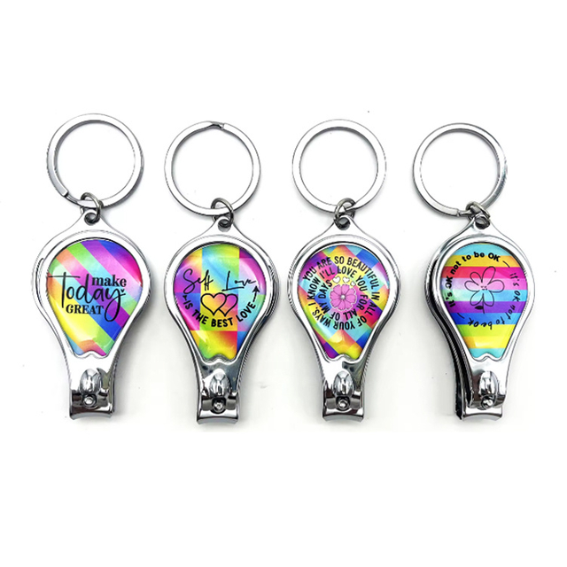 Custom Logo Metal Epoxy Bottle Opener Keyring Tourist Souvenir Nail Clipper Keychain