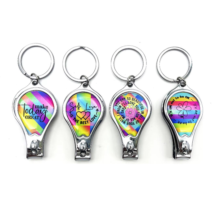 Custom Logo Metal Epoxy Bottle Opener Keyring Tourist Souvenir Nail Clipper Keychain